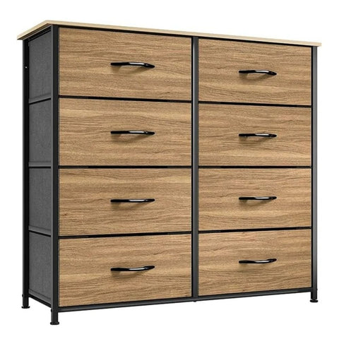 Burlywood Grain Solid Wood 8-Drawer Cabinet | Bedroom Storage Dresser – Oakvello