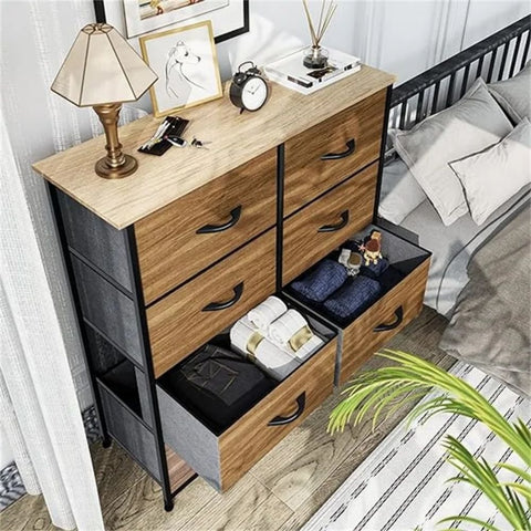 Burlywood Grain Solid Wood 8-Drawer Cabinet | Bedroom Storage Dresser – Oakvello