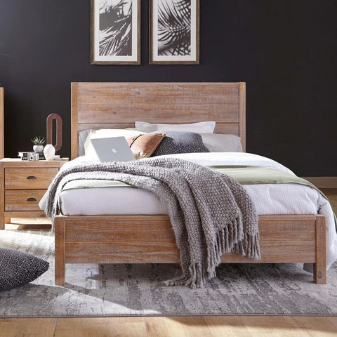 Distressed Solid Wood Bed | Rustic Vintage Bedroom Furniture – Oakvello