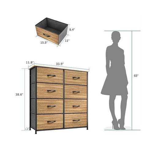 Burlywood Grain Solid Wood 8-Drawer Cabinet | Bedroom Storage Dresser – Oakvello