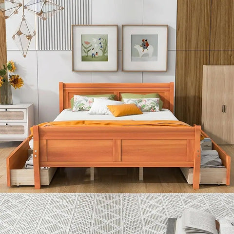 Solid Wood King Size Bed with 4 Drawers | Streamlined Bedroom Furniture – Oakvello
