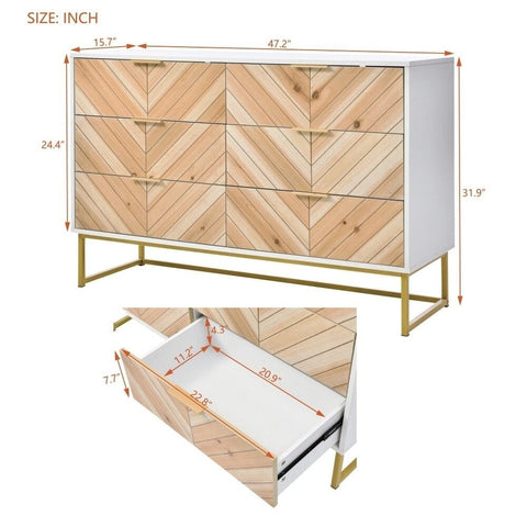 6-Drawer Wooden Storage Cabinet with Metal Legs - White