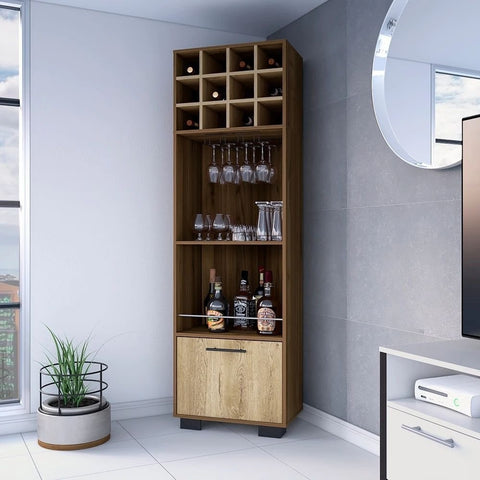 Solid Wood Corner Bar Cabinet | 12 Wine Cubbies, 2 Shelves & Glass Rack – Oakvello