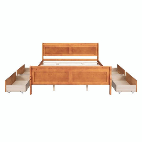 Solid Wood King Size Bed with 4 Drawers | Streamlined Bedroom Furniture – Oakvello