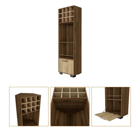 Solid Wood Corner Bar Cabinet | 12 Wine Cubbies, 2 Shelves & Glass Rack – Oakvello