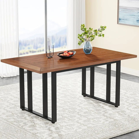 4-Seater Solid Wood Dining Table with Metal Legs | Kitchen Furniture – Oakvello