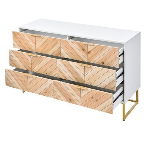 6-Drawer Wooden Storage Cabinet with Metal Legs - White