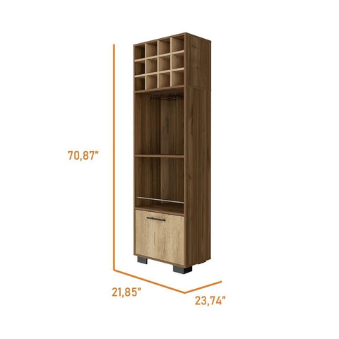Solid Wood Corner Bar Cabinet | 12 Wine Cubbies, 2 Shelves & Glass Rack – Oakvello