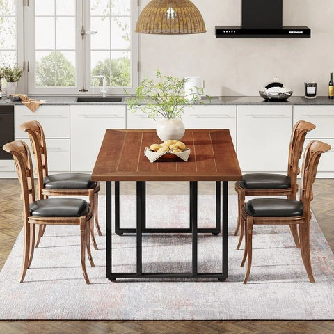 4-Seater Solid Wood Dining Table with Metal Legs | Kitchen Furniture – Oakvello