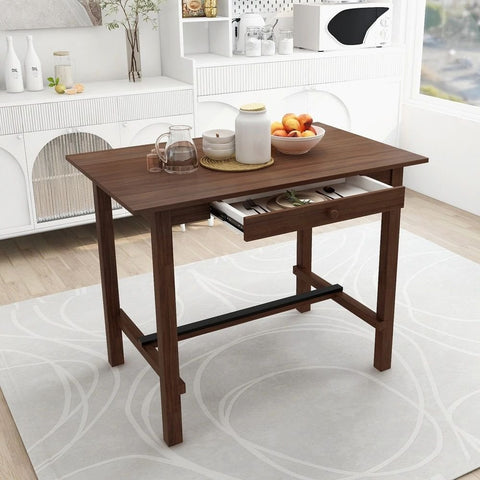 Walnut Solid Wood Dining Table with Storage Drawer – Oakvello