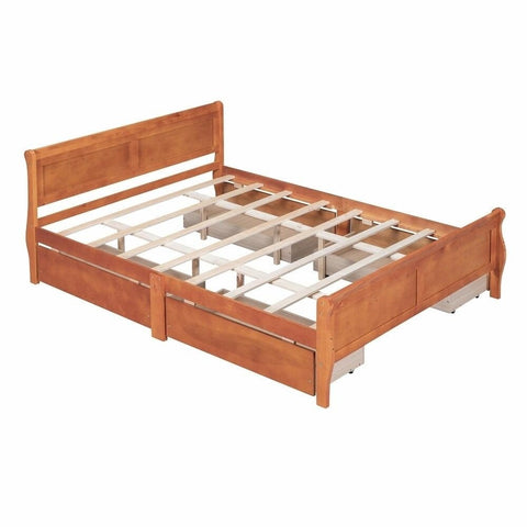 Solid Wood King Size Bed with 4 Drawers | Streamlined Bedroom Furniture – Oakvello