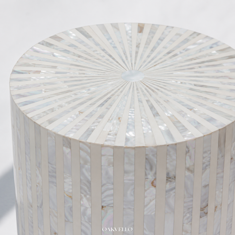 Ivory Sunburst Bone Inlay Drum Side Table