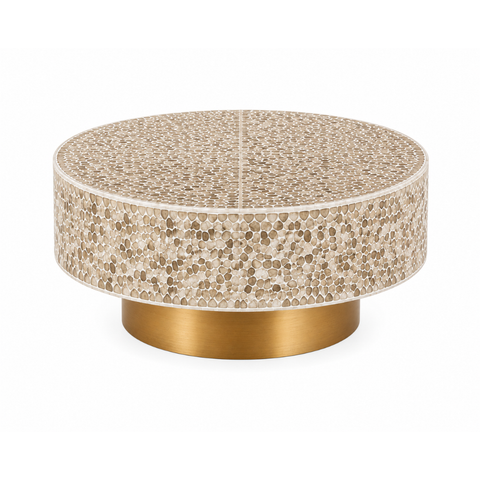 Round Pearl Inlay Coffee Table with Brass Gold Base
