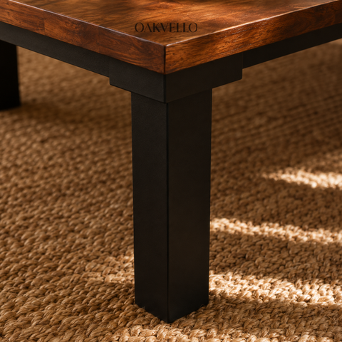 Mori Low Table | Solid Wood Floor Dining Table with Metal Legs