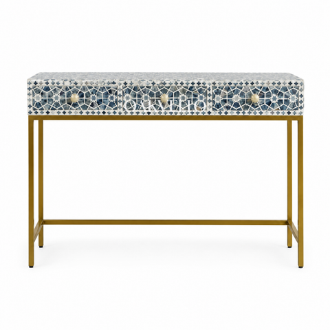 Blue Star Shell Inlay Console Table with Gold Iron Frame