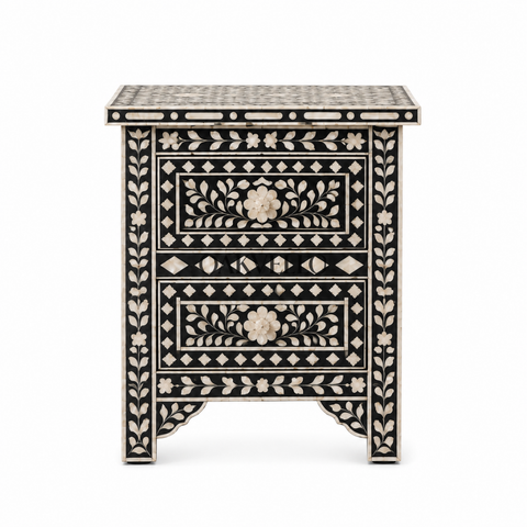 Midnight Bloom Bone Inlay Bedside Table