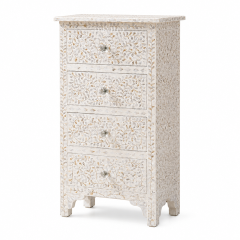 Bone Inlay Floral Tall Chest of Drawers – Grey