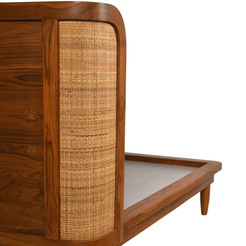 Aethel Handcrafted Teak Wood Cane Bed | Luxury Bedroom Furniture – Oakvello
