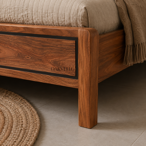 Nami Bed | Solid Mango Wood & Rattan Cane Platform Bed