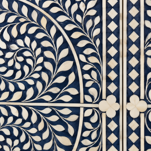 Blue & White Bone Inlay Bar Cabinet with Marble-Effect Top