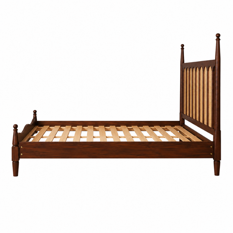 Lumis Arch Bed | Mango Wood & Rattan Cane Four-Poster Bed | Oakvello