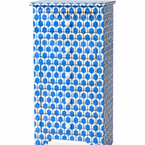 Bone Inlay Honeycomb 5-Drawer Chest of Drawers – Cobalt Blue