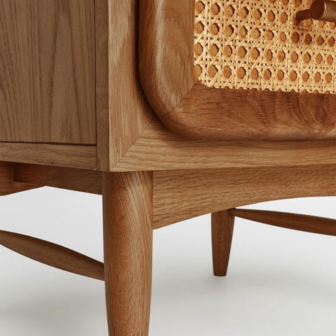 Oscar Cane & Solid Wood Bedside Table | Boho Bedroom Nightstand – Oakvello