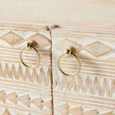Carved Solid Mango Wood Sideboard | Handcrafted Living Room Storage – Oakvello