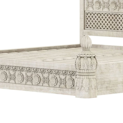 Indian Hand Carved Solid Wood Bed | Heritage Handcrafted Bedroom Furniture – Oakvello