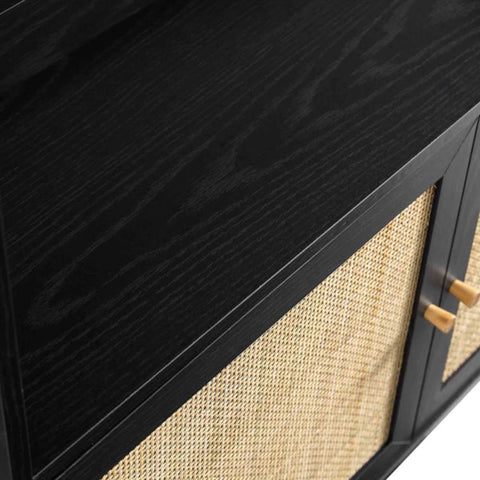 Ajmeri Black Rattan Solid Wood Bookshelf | Boho Living Room Storage – Oakvello