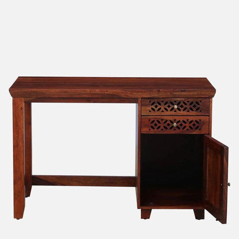 Honey Oak Finish Solid Sheesham Wood Writing Table | Home Office Desk – Oakvello