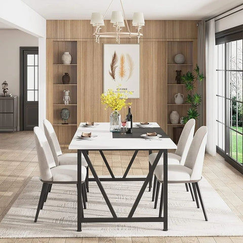 White & Black Solid Wood Dining Table | Seats 6 | Kitchen Furniture – Oakvello