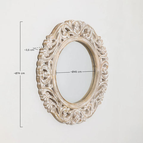 Zargor Round Solid Mango Wood Wall Mirror | Decorative Bedroom & Living Room Decor – Oakvello