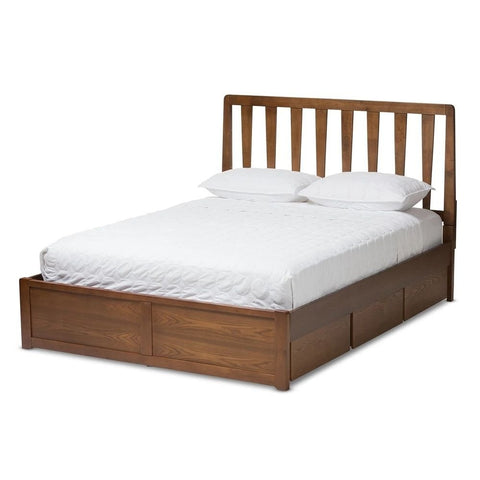 Contemporary Walnut Solid Wood Storage Bed | Modern Bedroom Furniture – Oakvello