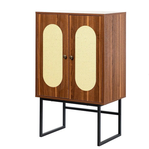 2-Door Accent Wood Cabinet | Interior Shelves & Black Metal Base – Oakvello