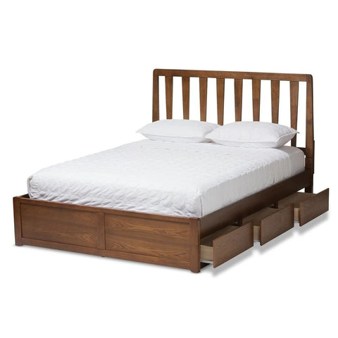 Contemporary Walnut Solid Wood Storage Bed | Modern Bedroom Furniture – Oakvello