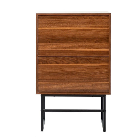 2-Door Accent Wood Cabinet | Interior Shelves & Black Metal Base – Oakvello