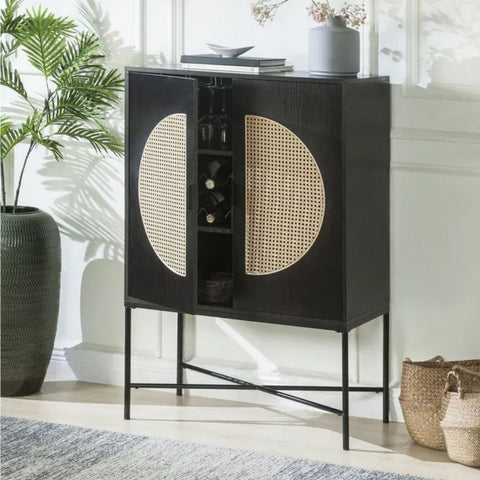 Black Finish Solid Wood Wine Cabinet | Home Bar Storage Furniture – Oakvello