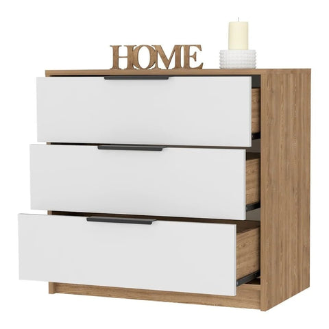 White & Pine Finish Solid Wood 3-Drawer Chest | Bedroom Storage Dresser – Oakvello