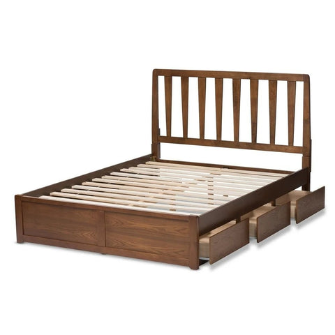 Contemporary Walnut Solid Wood Storage Bed | Modern Bedroom Furniture – Oakvello