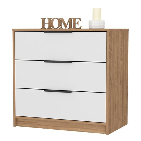 White & Pine Finish Solid Wood 3-Drawer Chest | Bedroom Storage Dresser – Oakvello