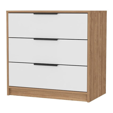 White & Pine Finish Solid Wood 3-Drawer Chest | Bedroom Storage Dresser – Oakvello