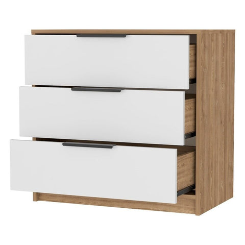 White & Pine Finish Solid Wood 3-Drawer Chest | Bedroom Storage Dresser – Oakvello
