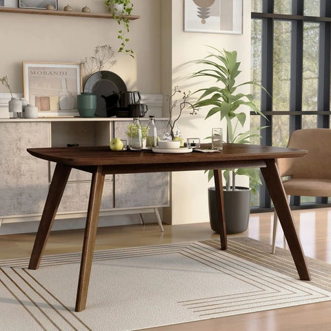 Walnut Mid-Century 59-Inch Solid Wood Dining Table | Kitchen Furniture – Oakvello