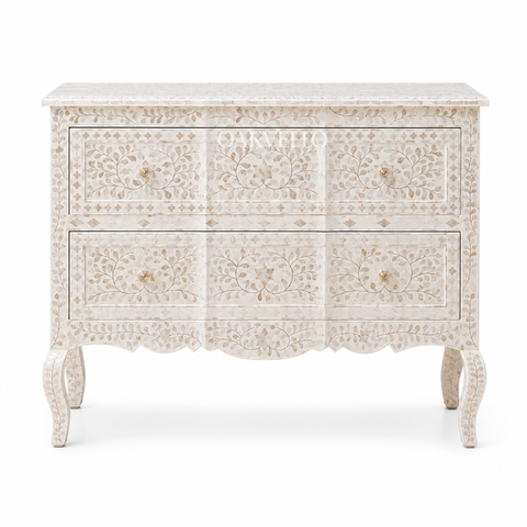 Bone Inlay Floral Chest of Drawers – White