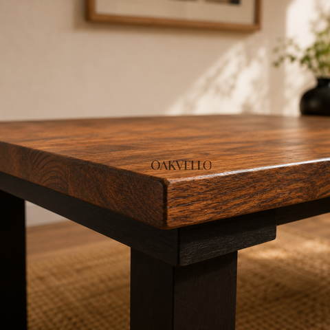 Mori Low Table | Solid Wood Floor Dining Table with Metal Legs