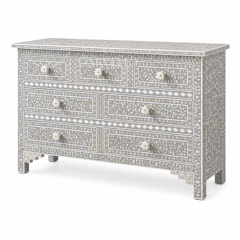 Grey Floral Bone Inlay 7-Drawer Chest of Drawers