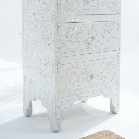 Bone Inlay Floral Tall Chest of Drawers – Grey