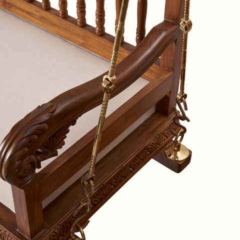 The Rajwada Swing – Handcrafted Teak Wood Indian Courtyard Swing with Beige Fabric