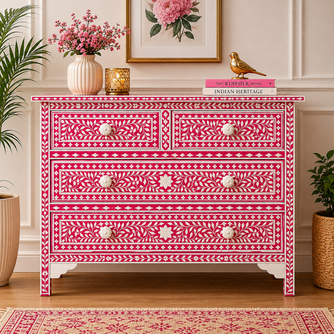 Bone Inlay Chest of Drawers | Handcrafted Artisan Bedroom Dresser – Oakvello